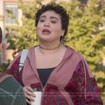 Lila’s pink lace panel jacket on The Sex Lives of College Girls