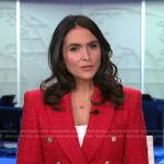 Lilia Luciano’s red tweed blazer on CBS Evening News
