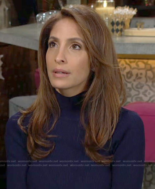 Lily’s navy turtleneck dress on The Young and the Restless