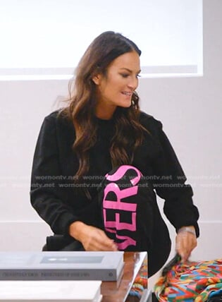 Lisa’s black Versace print sweatpants on The Real Housewives of Salt Lake City