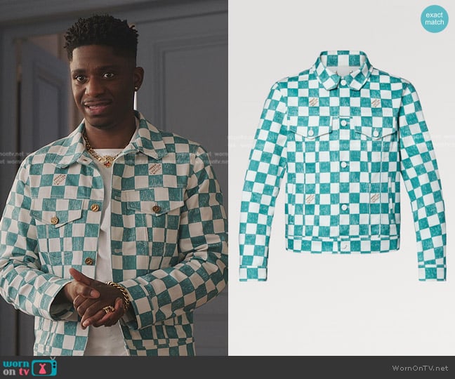 Louis Vuitton Damier Denim Trucker Jacket worn by Julien (Samuel Arnold) on Emily in Paris