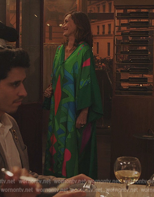 Louis green printed kaftan on Emily in Paris