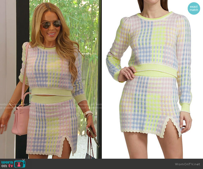 LoveShackFancy Dolana Cropped Checked Knitted Sweater worn by Lisa Hochstein (Lisa Hochstein) on The Real Housewives of Miami