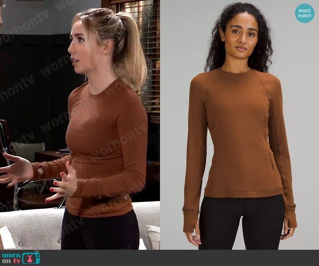 Lululemon It's Rulu Run Long Sleeve Shirt in Roasted Brown worn by Josslyn Jacks (Eden McCoy) on General Hospital