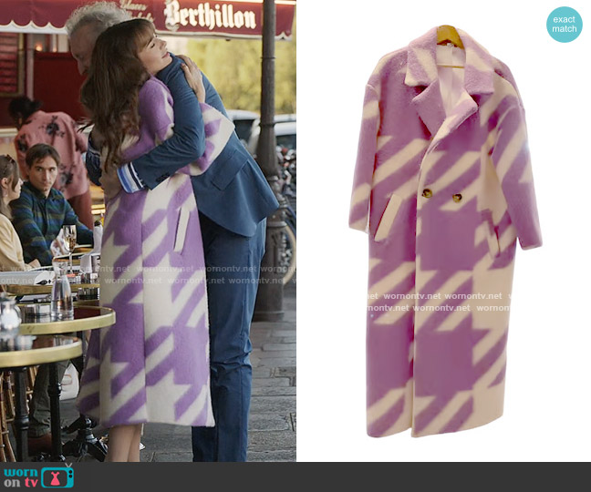 Lumina Houndstooth Coat worn by Emily Cooper (Lily Collins) on Emily in Paris