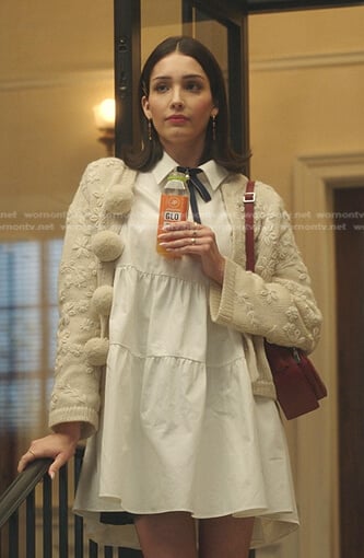 Luna’s white embroidered pom pom cardigan on Gossip Girl