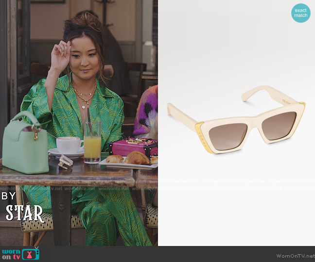 Louis Vuitton Moon Cat Eye Sunglasses worn by Mindy Chen (Ashley Park) on Emily in Paris