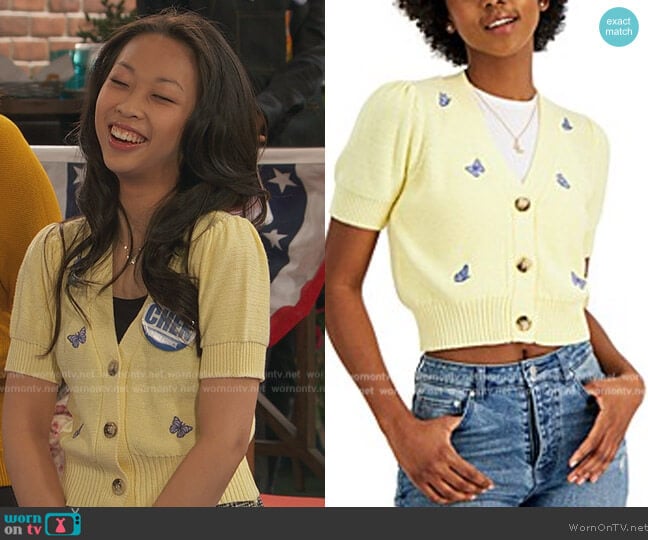 Unknown Brand Butterfly Embroidered Cardigan worn by Ivy (Emmy Liu-Wang) on Ravens Home