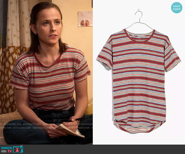 Madewell Whisper Cotton Crewneck Tee in Bonnie Stripe worn by Kimberly Finkle (Pauline Chalamet) on The Sex Lives of College Girls