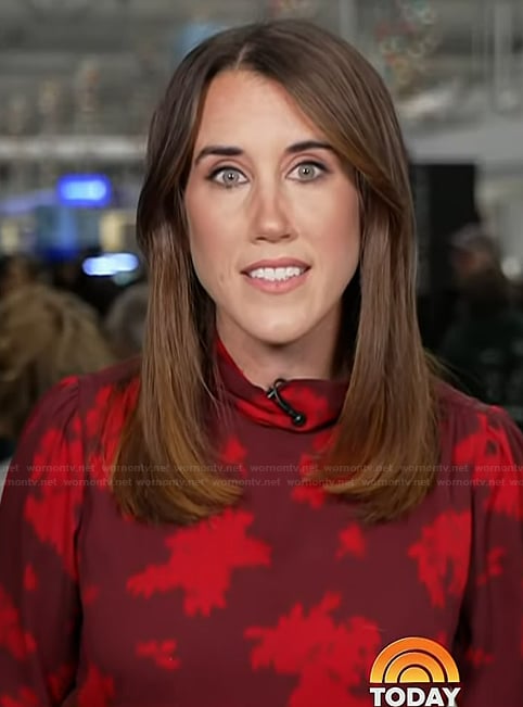 Maggie Vespa’s red floral mock neck top on Today