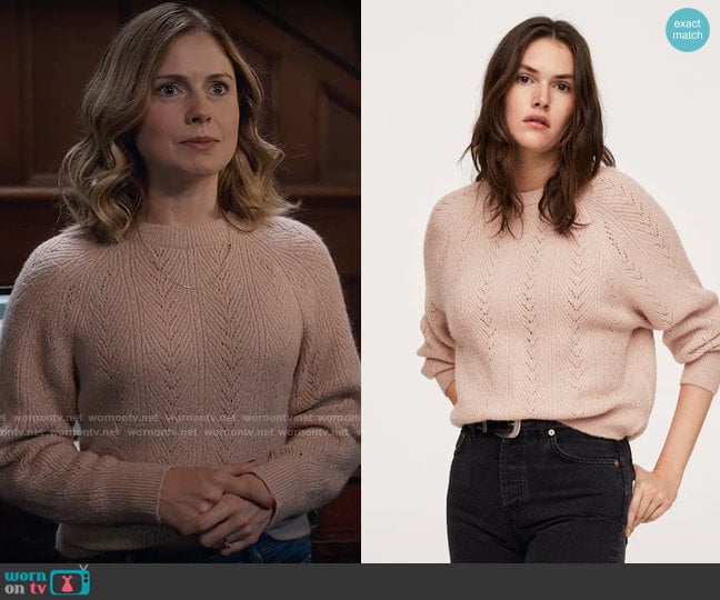 Mango Metallic Knit Sweater worn by Sam (Rose McIver) on Ghosts