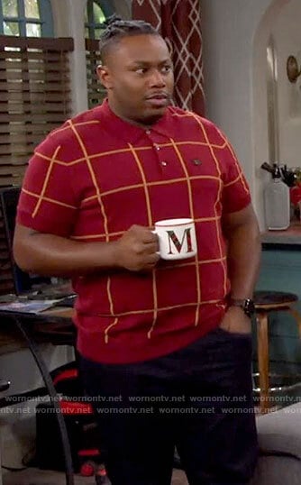 Marty’s red checked polo shirt on The Neighborhood
