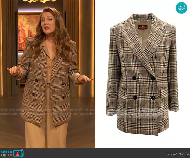 Max Mara Studio Dodo Flannel Blazer worn by Drew Barrymore on The Drew Barrymore Show
