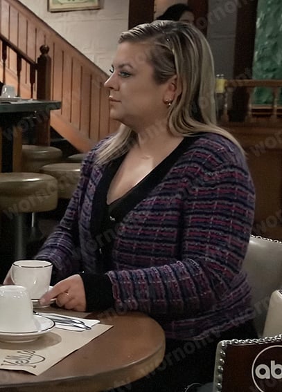 Maxie’s pink tweed cardigan on General Hospital