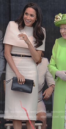 Meghan Markle’s beige cape dress on Harry and Meghan