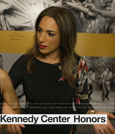 Michelle Miller’s black flower print dress on CBS Mornings