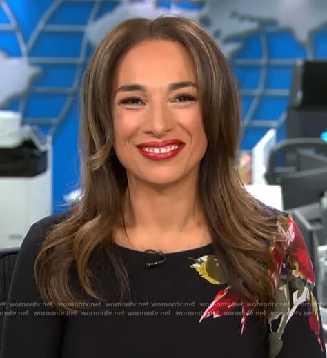 Michelle Miller’s black flower print dress on CBS Mornings
