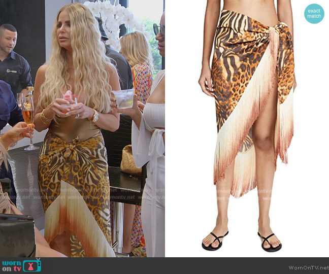 Miguelina Safiya Fringed Animal-print Silk Pareo In Orange worn by Alexia Echevarria (Alexia Echevarria) on The Real Housewives of Miami