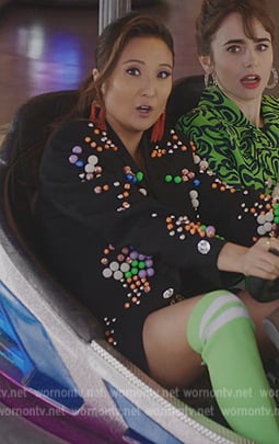 Mindy’s black embellished blazer on Emily in Paris