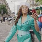 Mindy’s blue printed boots on Emily in Paris