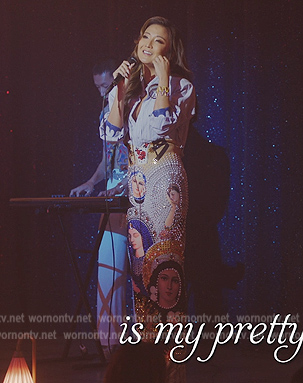 Mindy’s printed embellished shirtdress on Emily in Paris