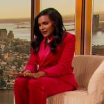 Mindy Kaling’s pink velvet double breasted blazer on The Drew Barrymore Show