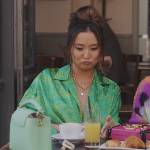 Mindy’s green leather handbag on Emily in Paris
