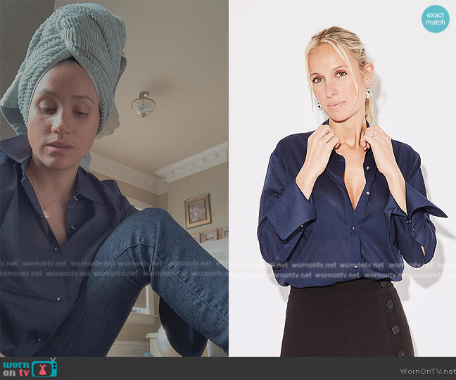 Misha Nonoo Husband Shirt Voile in Navy worn by Meghan Markle on Harry and Meghan