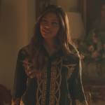 Monet’s black baroque print blouse on Gossip Girl