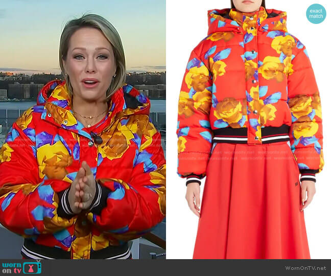 MSGM Floral Print Crop Puffer Jacket worn by Dylan Dreyer on Today