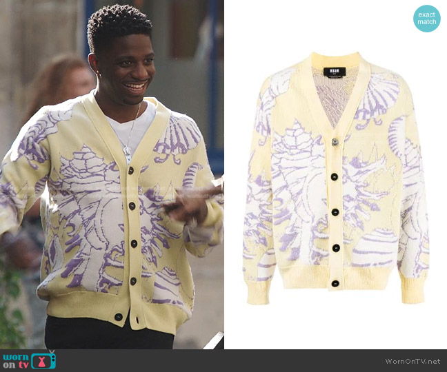 MSGM Patterned Intarsia-Knit Cardigan worn by Julien (Samuel Arnold) on Emily in Paris
