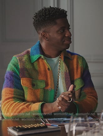 Julien’s multicolored check jacket on Emily in Paris