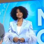 Naomi Osaka’s blue feather trim blazer on Good Morning America