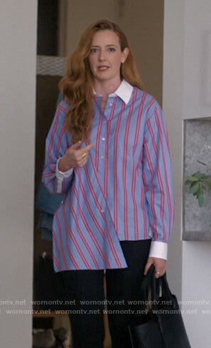 Nat’s blue and red striped asymmetric shirt on The L Word Generation Q