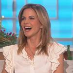 Natalie’s white ruffle sleeve top on The Talk