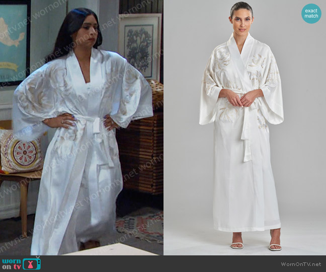 Natori Bridal Embroidery Robe worn by Gabi Hernandez (Camila Banus) on Days of our Lives