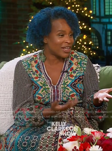 Nicola Yoon’s embroidered maxi dress on The Kelly Clarkson Show