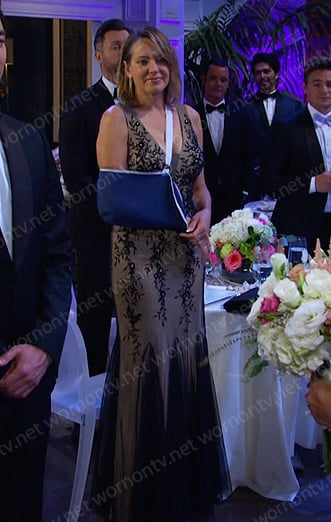 Nicole’s beige floral embroidered dress on Days of our Lives