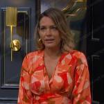 Nicole’s orange floral v-neck dress on Days of our Lives