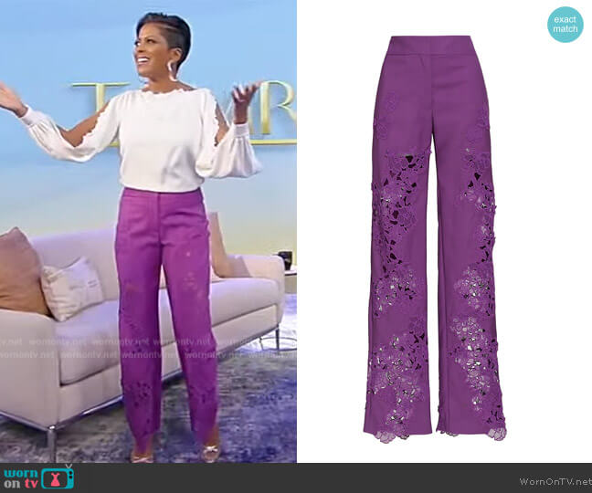 Oscar de la Renta Floral Guipure-Lace Pants worn by Tamron Hall on Tamron Hall Show