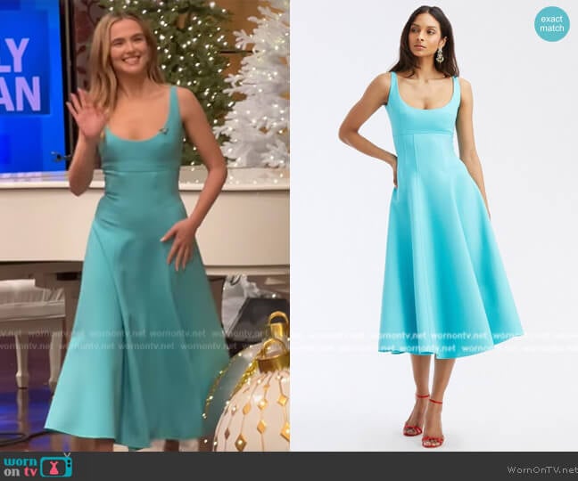 Oscar De La Renta Sleeveless Scoop Neck Seam Detail Dress worn by Zoey Deutch on Live with Kelly and Mark