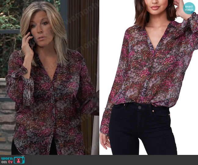 Paige Abriana Blouse in Dark Magenta worn by Carly Spencer (Laura Wright) on General Hospital