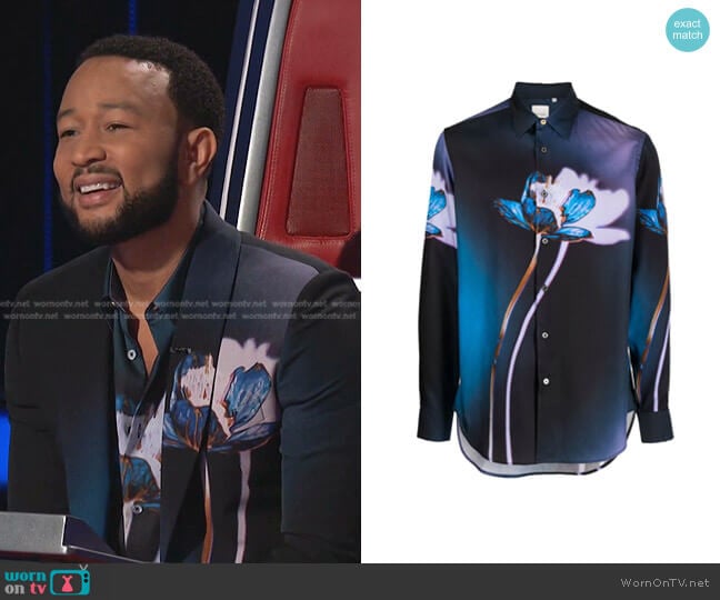 Paul Smith Floral-Print Silk Sport Shirt worn by John Legend on The Voice