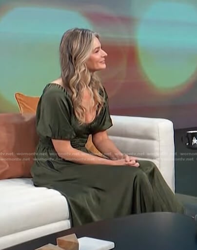 Paulina Porizkova;s green satin dress on Access Hollywood