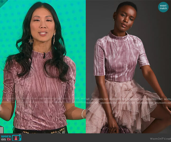 Pilcro Velveteen Mock-Neck Top worn by Chi-Lan Lieu on The Talk