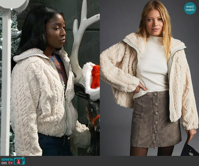 Pilcro Cable-Knit Zip-Up Sweater worn by Trina Robinson (Tabyana Ali) on General Hospital