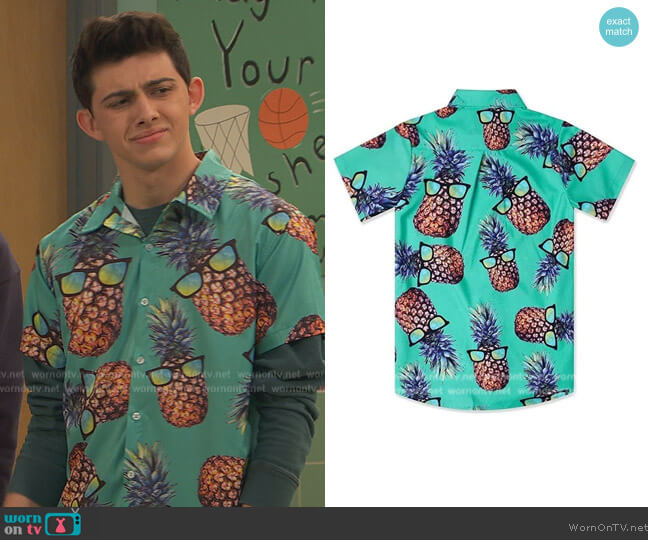 Miao Doves Pineapple Wear Sunglasses Hawaiian Shirt worn by Neil (Felix Avitia) on Ravens Home