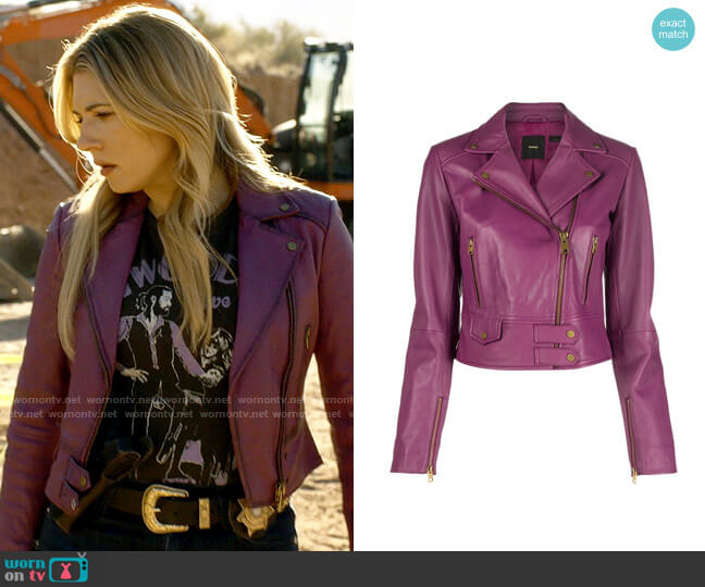 Pinko Cropped Biker Jacket worn by Jenny Hoyt (Katheryn Winnick) on Big Sky