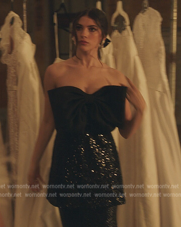 Pippa’s black bow embellished mini dress on Gossip Girl