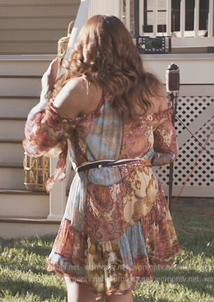 Printed off shoulder dress on The Real Housewives of Potomac